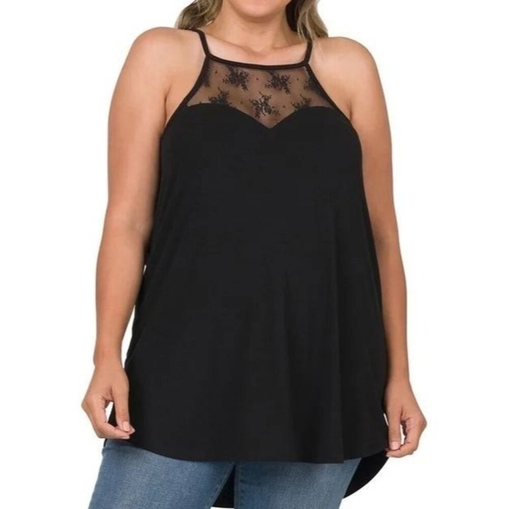 2X Black Lace Panel Halter Tunic